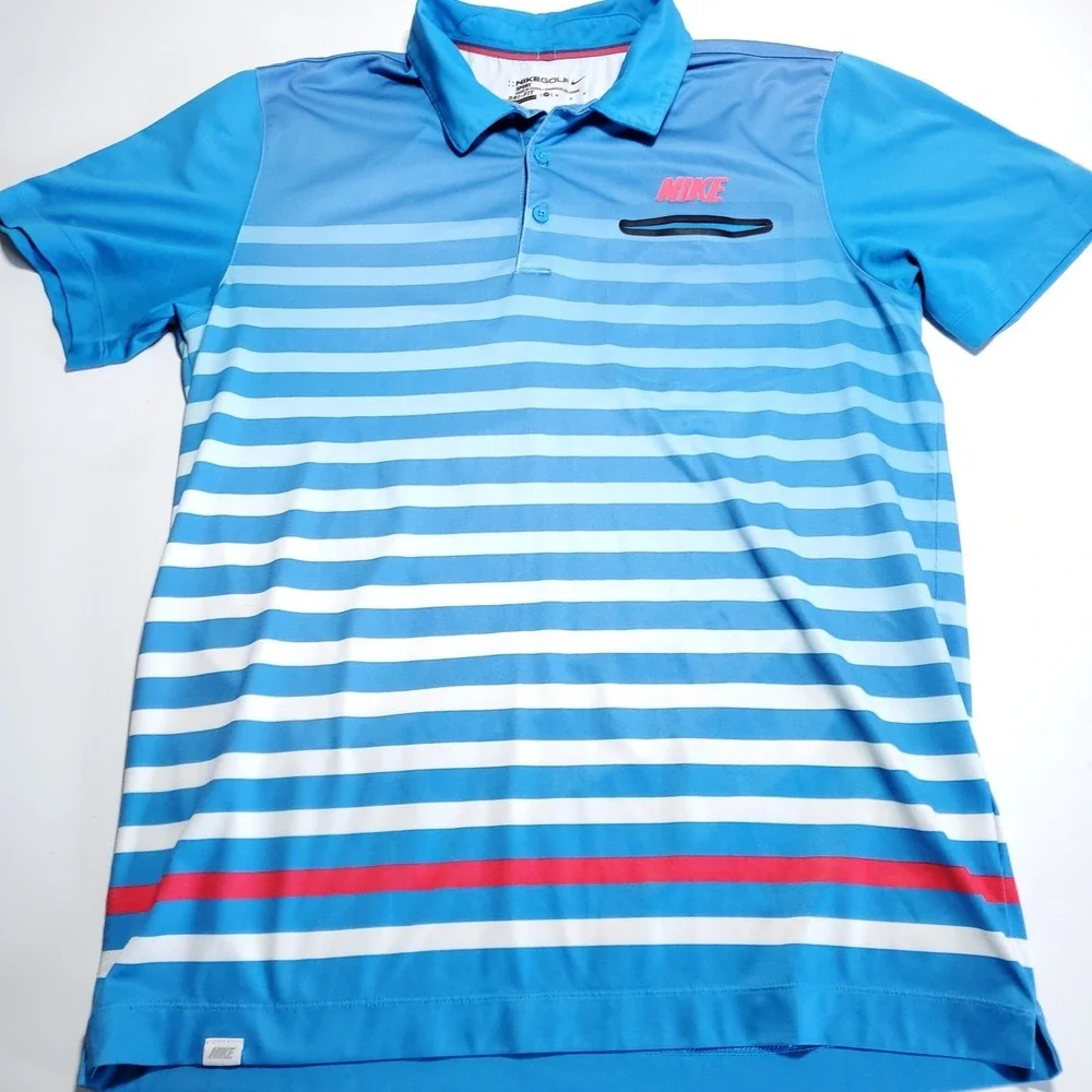 NIKE GOLF DRI-FIT TOUR PERFORMANCE Mens Medium Striped Polo Shirt Pocket